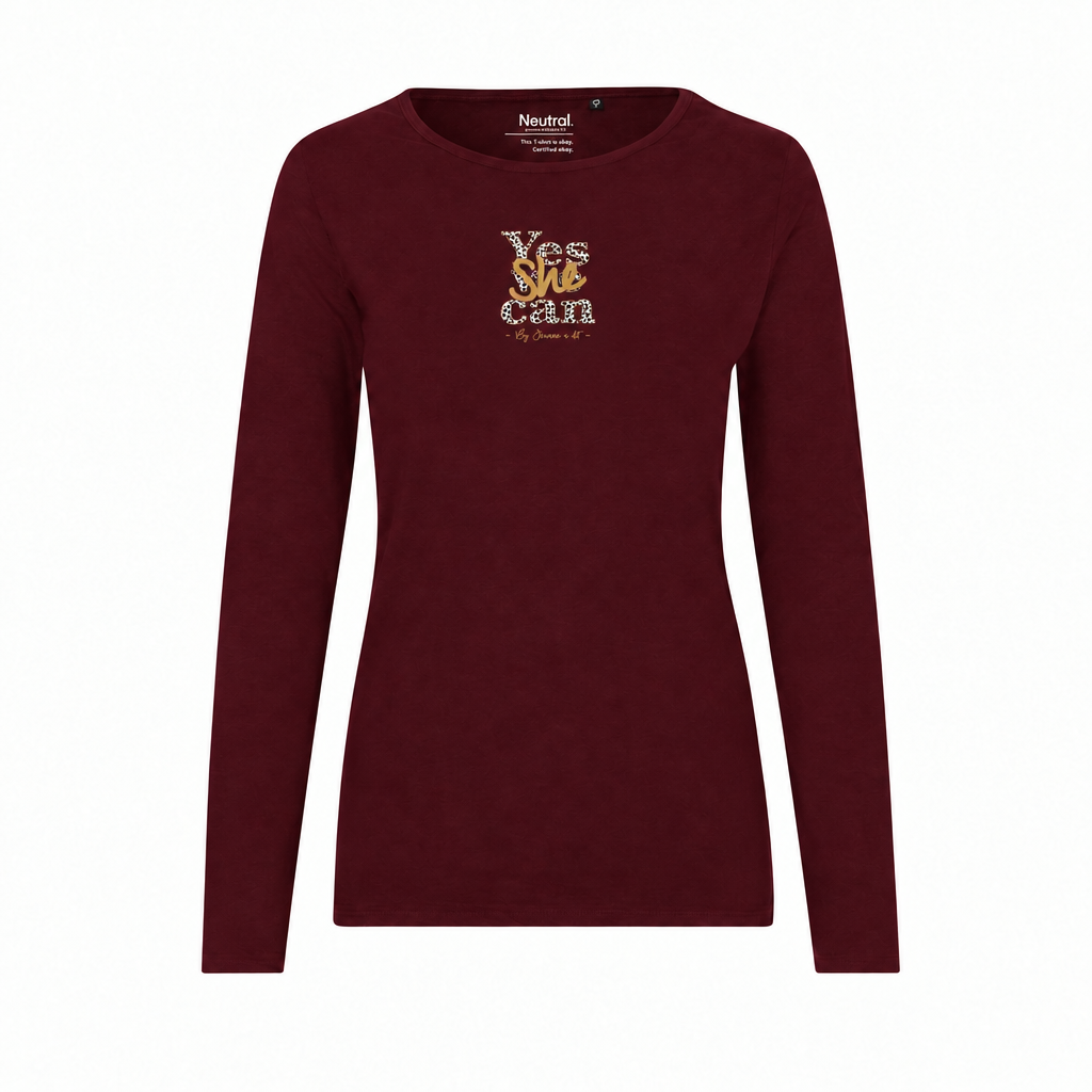 T-shirt bordeaux avec visuel Yes She can réduit à 10x10 cm
