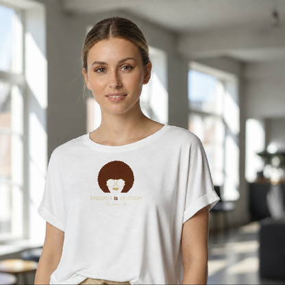 T-shirt Emma porté avec visuel chocolat et ivoire crème