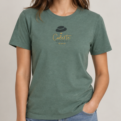 T-shirt vert sauge porté 