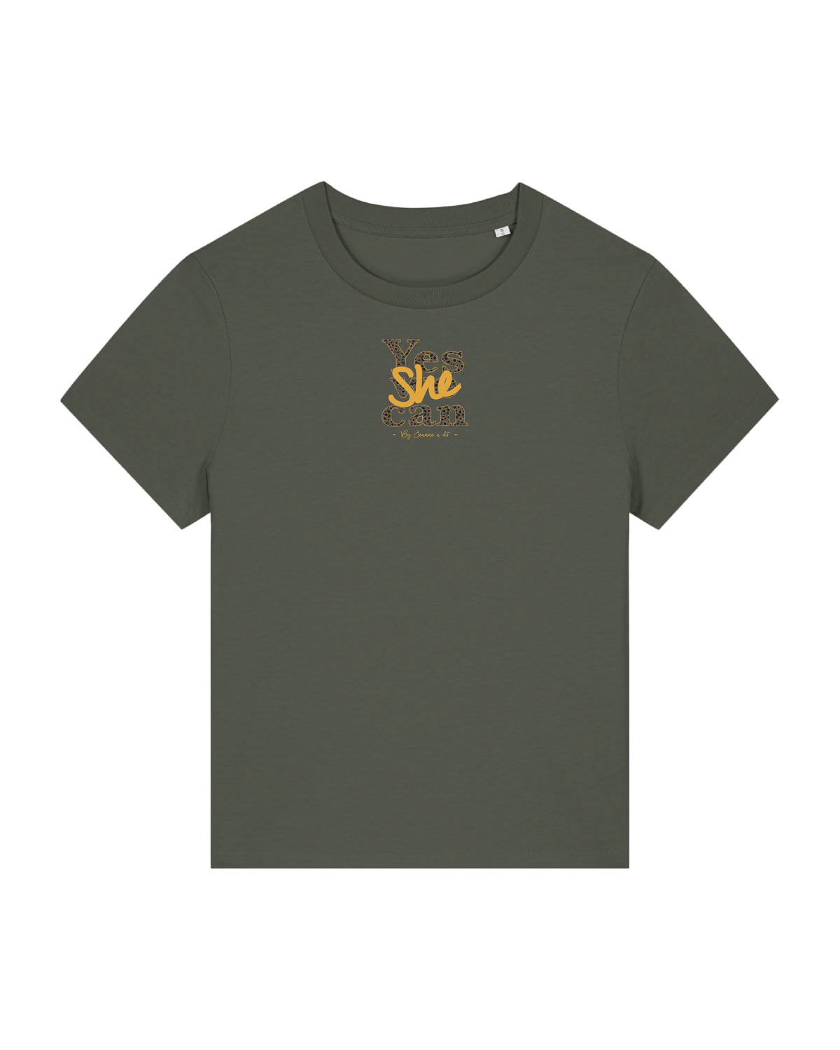 Camiseta mujer algodón orgánico "Yes she can" estampado leopardo