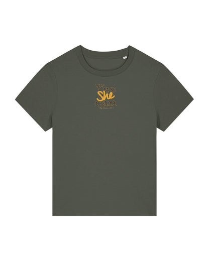 Camiseta mujer algodón orgánico "Yes she can" estampado leopardo