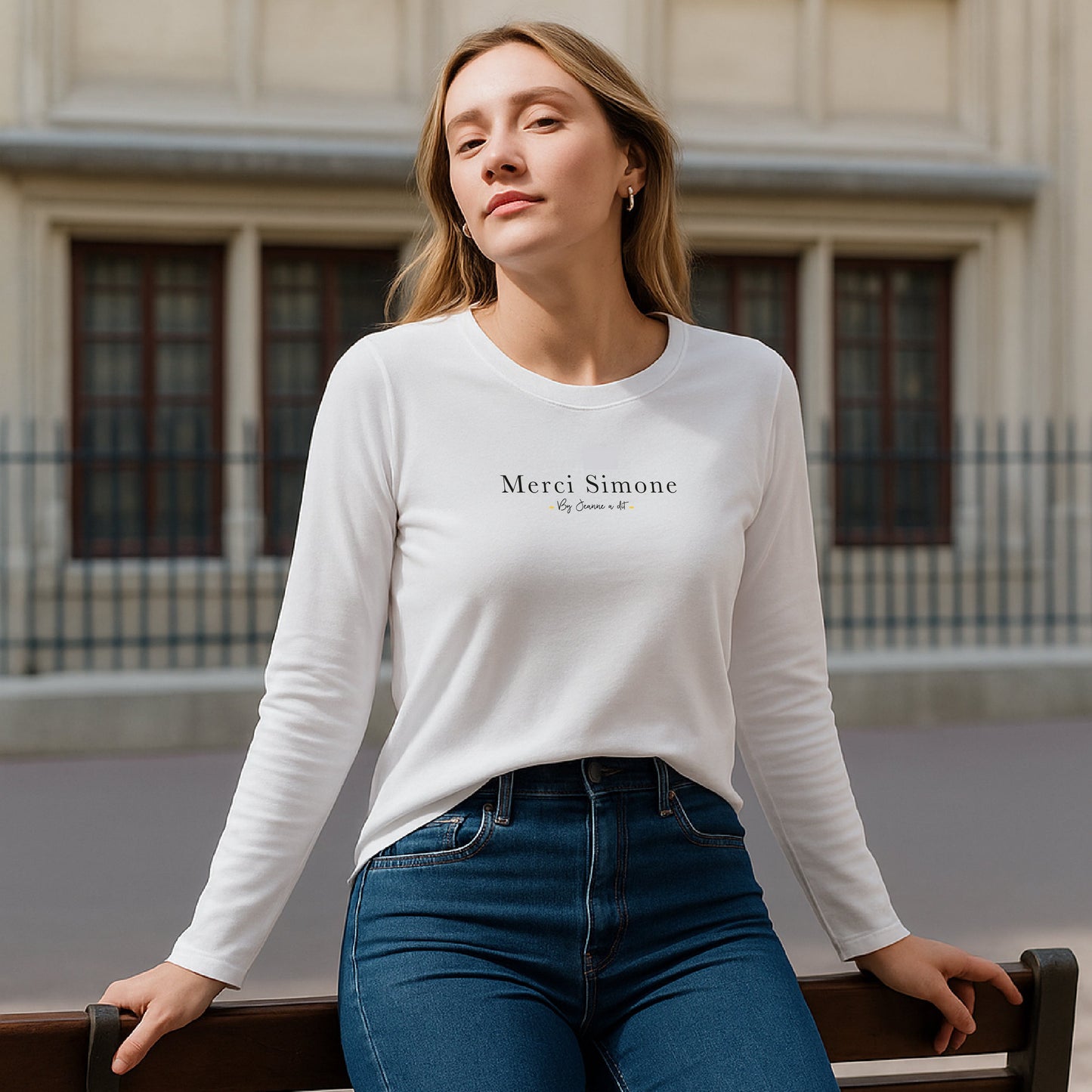 T-shirt femme à manches longues en coton Bio " Merci Simone "