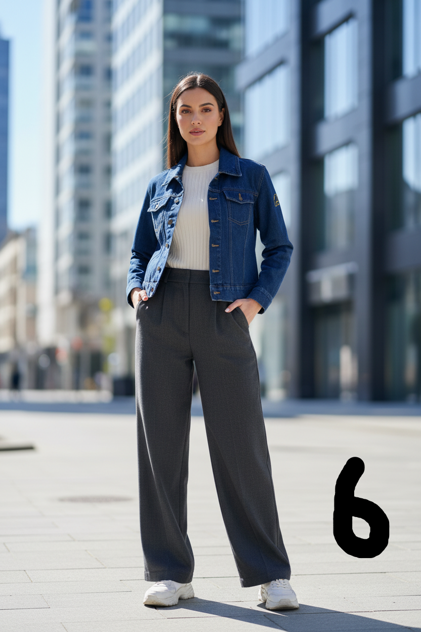 Veste denim bleu marine avec logo - décor urbain