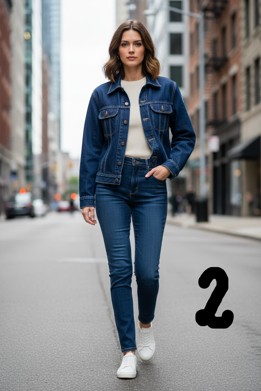 Veste denim bleu marine - décor urbain alternatif